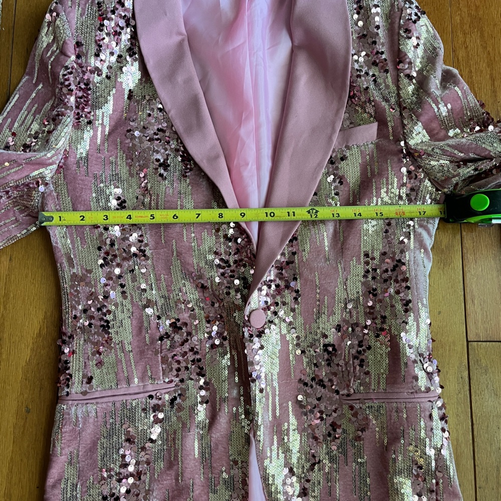 Boohoo Men’s Pink Velvet Sequins Blazer Suit Jacket size 38 Prom Formal - Picture 6 of 6